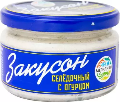 Сельдь рубленная соленая Меридиан Закусон селедочный с огурцом 170г