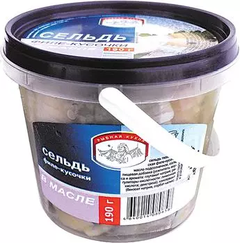 Сельдь Рыбная кухня филе-кусочки в масле 190г
