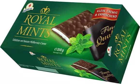 Шоколад Halloren Royal Mints с мятной начинкой 200г