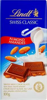 Шоколад Lindt Swiss Classic Молочный с цельным обжаренным миндалем 100г