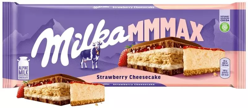 Шоколад Milka Strawberry Cheescake Молочный с клубникой печеньем со вкусом чизкейка 300г