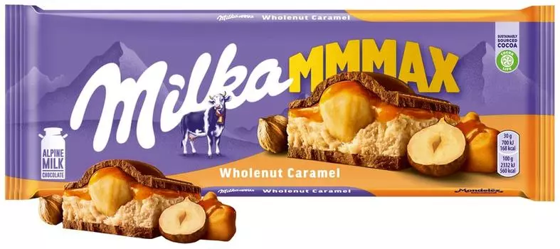 Шоколад Milka Wholenut Caramel Молочный с фундуком и карамелью 300г