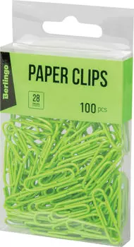 Скрепки канцелярские Berlingo зеленые 28мм 100шт