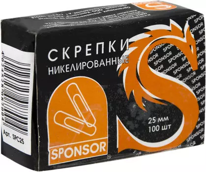 Скрепки канцелярские Sponsor никелированные 25мм 100шт