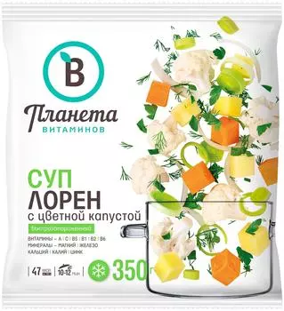 Смесь овощная Планета Витаминов Суп Лорен с цветной капустой быстрозамороженная 350г