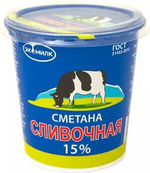 Сметана Экомилк сливочная 15% 315г