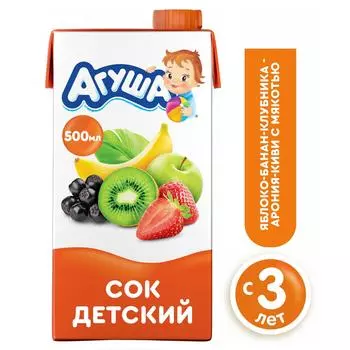Сок Агуша Яблоко банан клубника арония и киви с мякотью 500мл (упаковка 3 шт.)