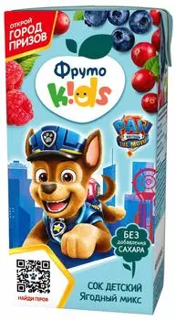 Сок ФрутоKids из Яблок черноплодной рябины малины клюквы и черники 200мл