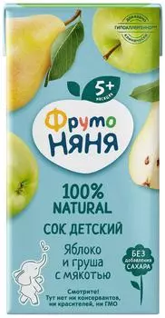 Сок ФрутоНяня Яблоко и Груша с мякотью с 5 месяцев 200мл