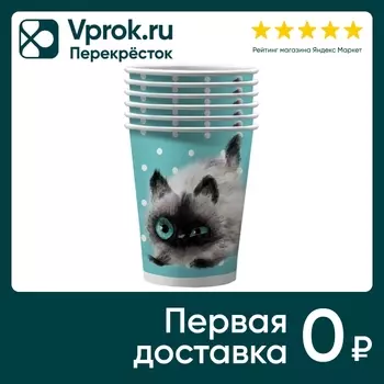 Стаканы бумажные ND Play Кот и рыбка 250мл*6шт (упаковка 5 шт.)