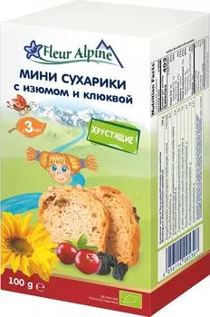 Сухарики Fleur Alpine Organic с изюмом и клюквой с 3 лет 100г