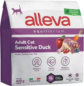 Сухой корм для кошек Alleva Эквилибриум Сенситив с уткой 400г
