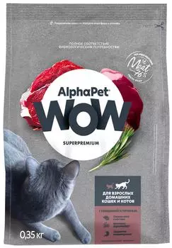 Сухой корм для кошек AlphaPet Wow SuperPremium c говядиной и печенью 350г