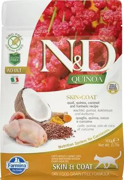 Сухой корм для кошек Farmina N&amp;D Cat Quinoa беззерновой Перепел и киноа для здоровья кожи и шерсти 300г