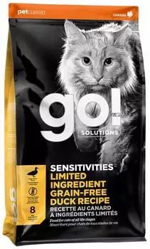 Сухой корм для кошек Go! при чувствительном пищеварении с уткой 1.36кг