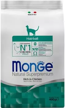 Сухой корм для кошек Monge Cat Hairball для выведения шерсти из желудка с курицей 400г