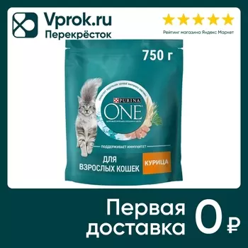 Сухой корм для кошек Purina ONE для взрослых с курицей 750г