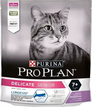 Сухой корм для пожилых кошек Pro Plan Longevis Delicate Senior 7+ для чувствительного пищеварения с индейкой 400г