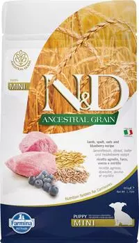Сухой корм для щенков Farmina N&amp;D Dog Ancestral Grain низкозерновой с ягненком и черникой для мелких пород 0.8