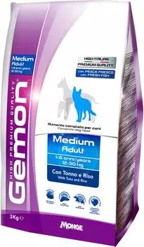 Сухой корм для собак Gemon Dog Medium для средних пород тунец с рисом 3кг