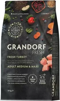 Сухой корм для собак Grandorf Fresh Dog Adult Med&Maxi Turkey&Sweet Potato Свежее мясо индейки с бататом 10кг