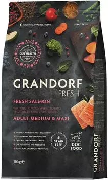 Сухой корм для собак Grandorf Fresh Dog Adult Med&Maxi Salmon&Sweet Potato Свежее филе лосося с бататом 10кг