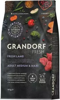 Сухой корм для собак Grandorf Fresh Dog Adult Med&Maxi Lamb&Sweet Potato Свежее мясо ягненка с бататом 10кг