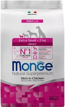 Сухой корм для собак Monge DL Extra Small Adult для миниатюрных пород с курицей 800г