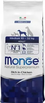 Сухой корм для собак Monge DL Medium Adult для средних пород с курицей 12кг