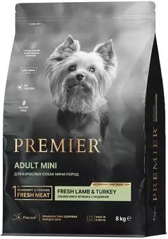 Сухой корм для собак Premier Dog Adult Mini Свежее мясо ягненка с индейкой для мелких пород 8кг