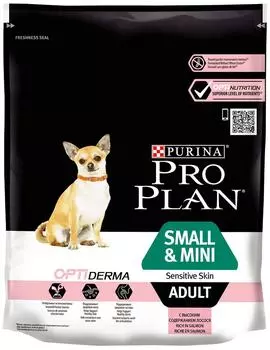 Сухой корм для собак Pro Plan Optiderma Small&amp;Mini Adult Sensitive Skin для мелких пород для здоровья кожи и шерсти с ло
