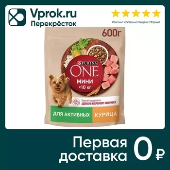 Сухой корм для собак Purina ONE для мелких пород с активным образом жизни с курицей и рисом 600г