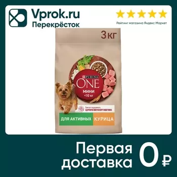 Сухой корм для собак Purina ONE для мелких пород с активным образом жизни с курицей и рисом 3кг
