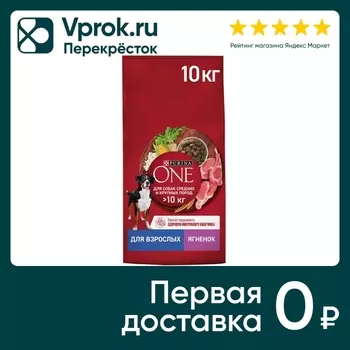 Сухой корм для собак Purina ONE для средних и крупных пород с ягненком и рисом 10кг