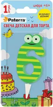 Свеча для торта Paterra Детская Цифра 6с доставкой!