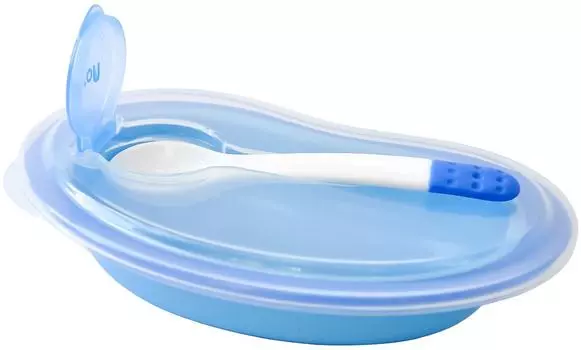 Тарелочка Uviton с ложкой и крышечкой синяя