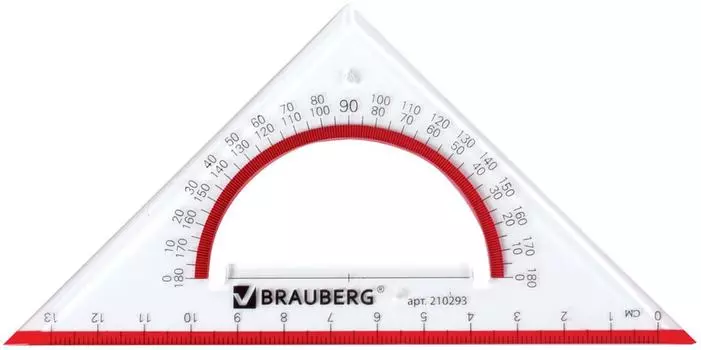 Треугольник Brauberg Сrystal пластиковый с транспортиром 45*13см