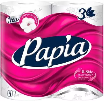 Туалетная бумага Papia 4 рулона 3 слоя. Закажите онлайн!