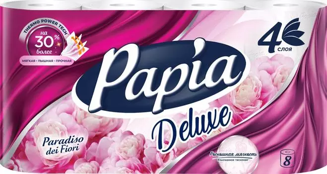 Туалетная бумага Papia Deluxe Paradiso Fiori 8 рулонов 4 слоя