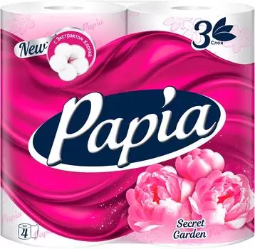Туалетная бумага Papia Secret Garden 4 рулона 3 слоя