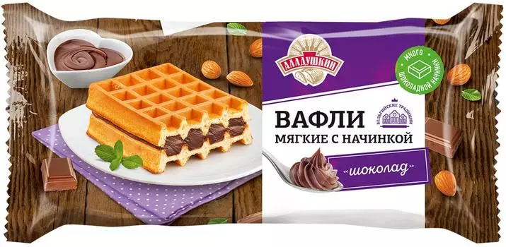 Вафли Аладушкин мягкие с шоколадной начинкой 108г