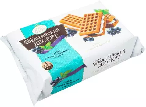 Вафли Laycy Queen Бельгийский десерт с Суфле Черной смородиной и Мятой 336г