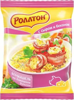 Вермишель Роллтон на домашнем бульоне с сыром и беконом 60г