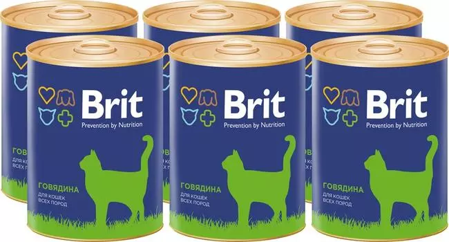 Влажный корм для кошек Brit Говядина 340г (упаковка 6 шт.)