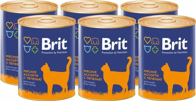 Влажный корм для кошек Brit Мясное ассорти с печенью 340г (упаковка 6 шт.)