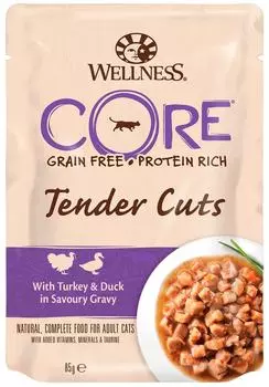 Влажный корм для кошек Core Tender Cuts из индейки с уткой в виде нарезки в соусе 85г