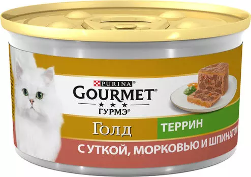 Влажный корм для кошек Gourmet Gold с уткой морковью и шпинатом по-французски 85г
