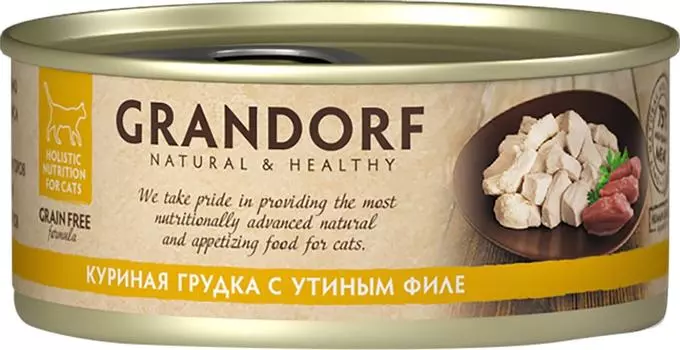 Влажный корм для кошек Grandorf Куриная грудка с утиным филе 70г