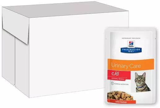 Влажный корм для кошек Hills Prescription Diet c/d Urinary Stress для лечения и профилактики МКБ и цистита с курицей 85г (упаковка 12 шт.)