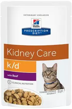 Влажный корм для кошек Hills Prescription Diet k/d при хронической болезни почек с говядиной 85г